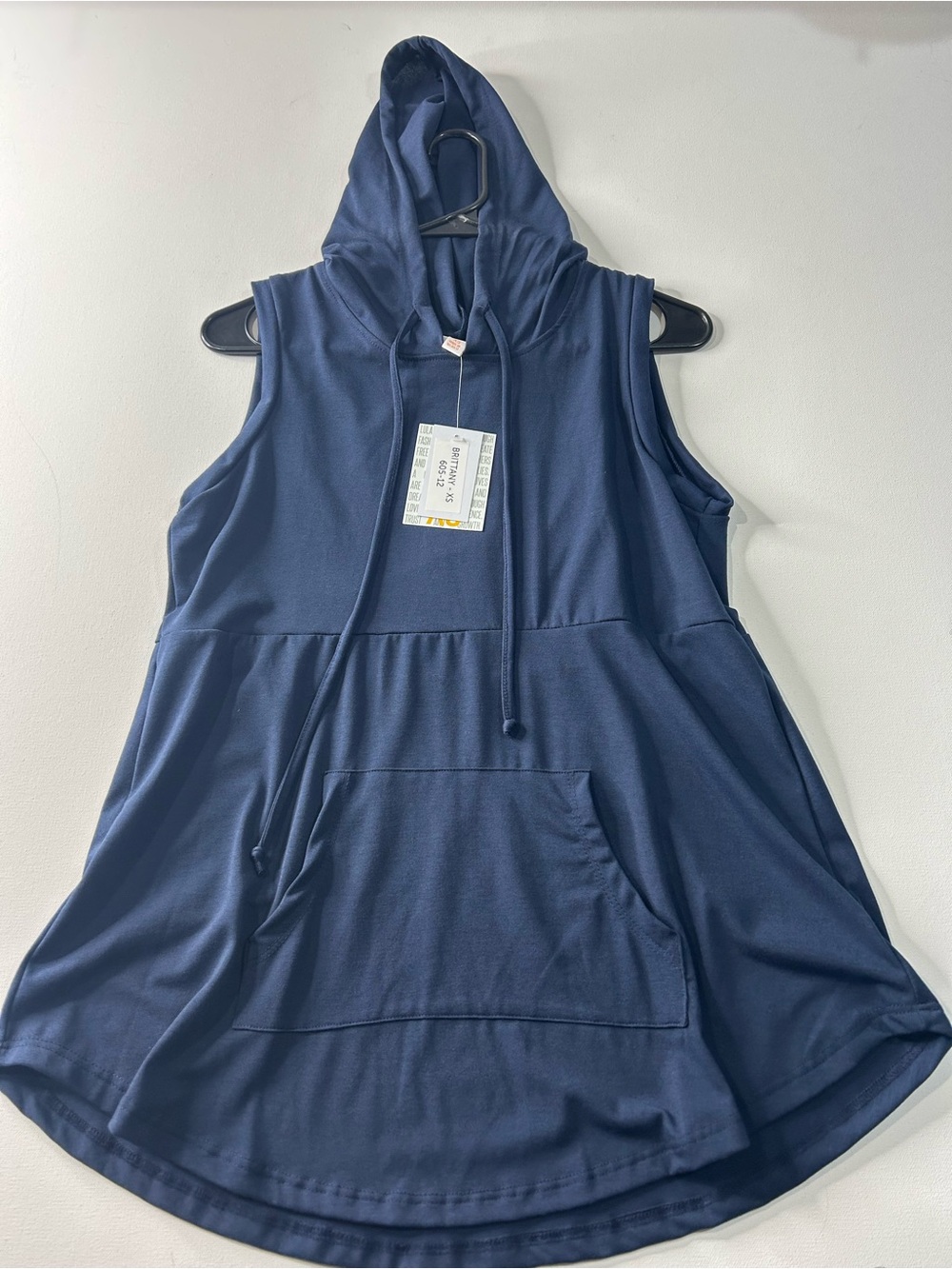 NWT Lularoe XS Brittany Blue Sleeveless Hooded T-shirt